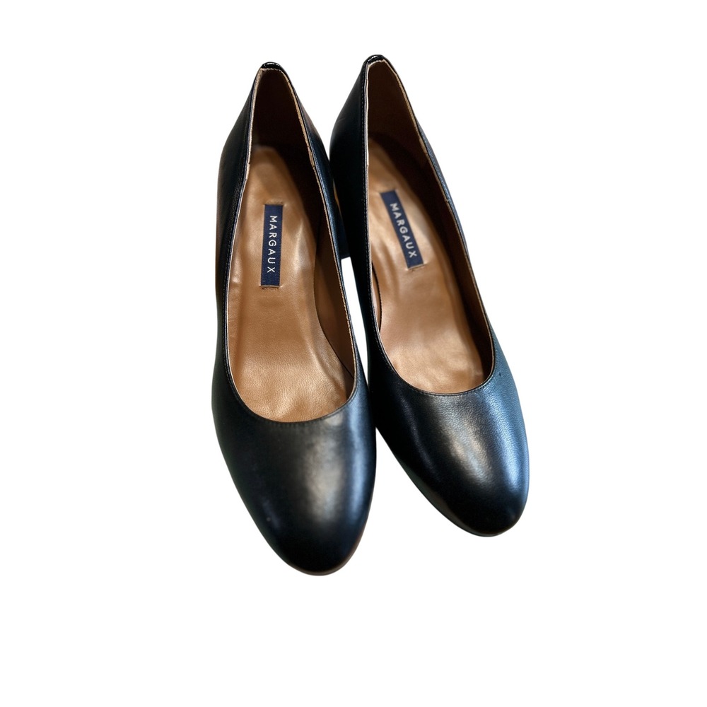 Margaux The Heel 37 Black Leather Block Heel Round Toe Pump Handcrafted Spain